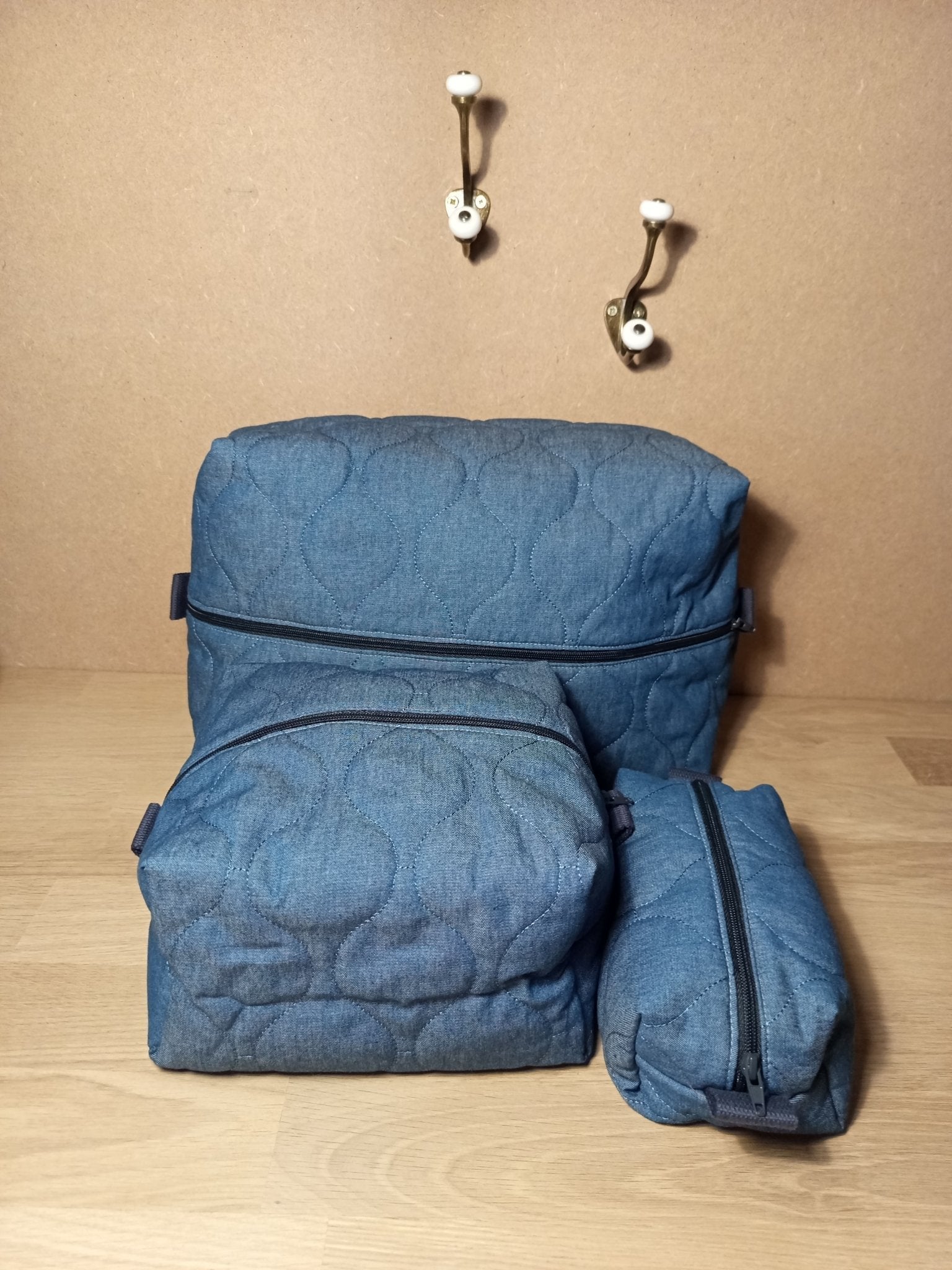 3 Cubes de rangement valise– Chambray matelassé - Atelier Safran & Lazuli