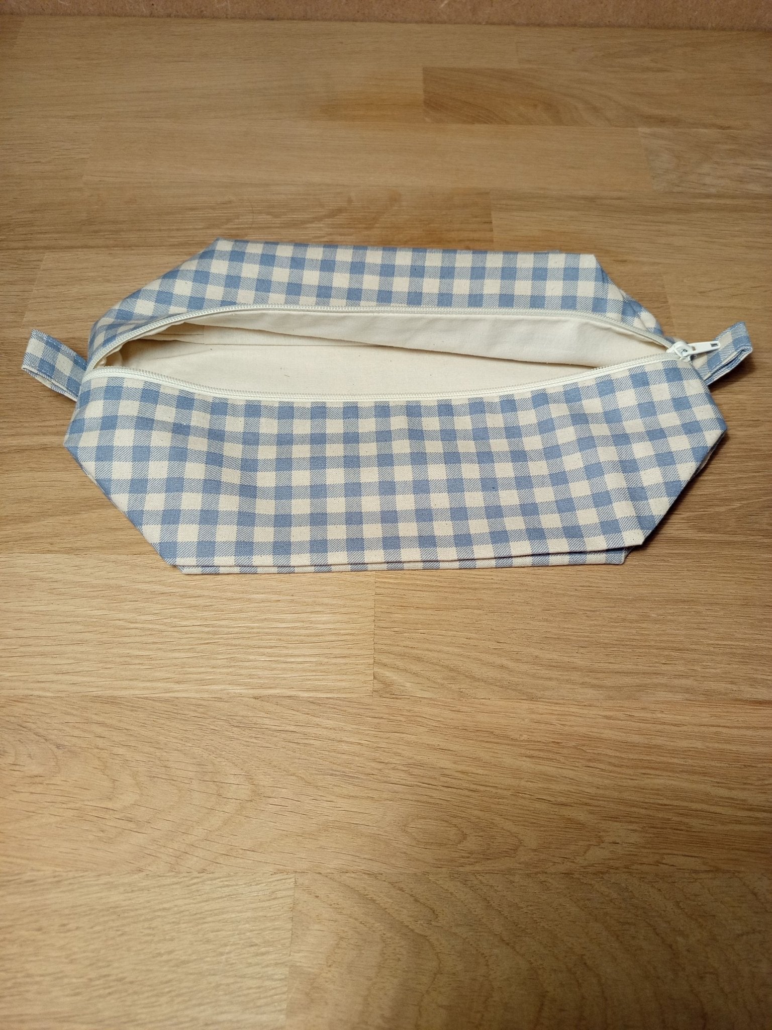 3 Cubes de rangement valise – Vichy bleu clair et écru - Atelier Safran & Lazuli
