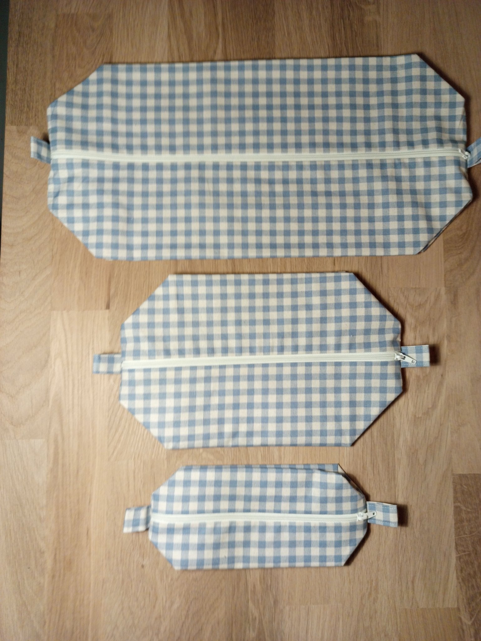 3 Cubes de rangement valise – Vichy bleu clair et écru - Atelier Safran & Lazuli