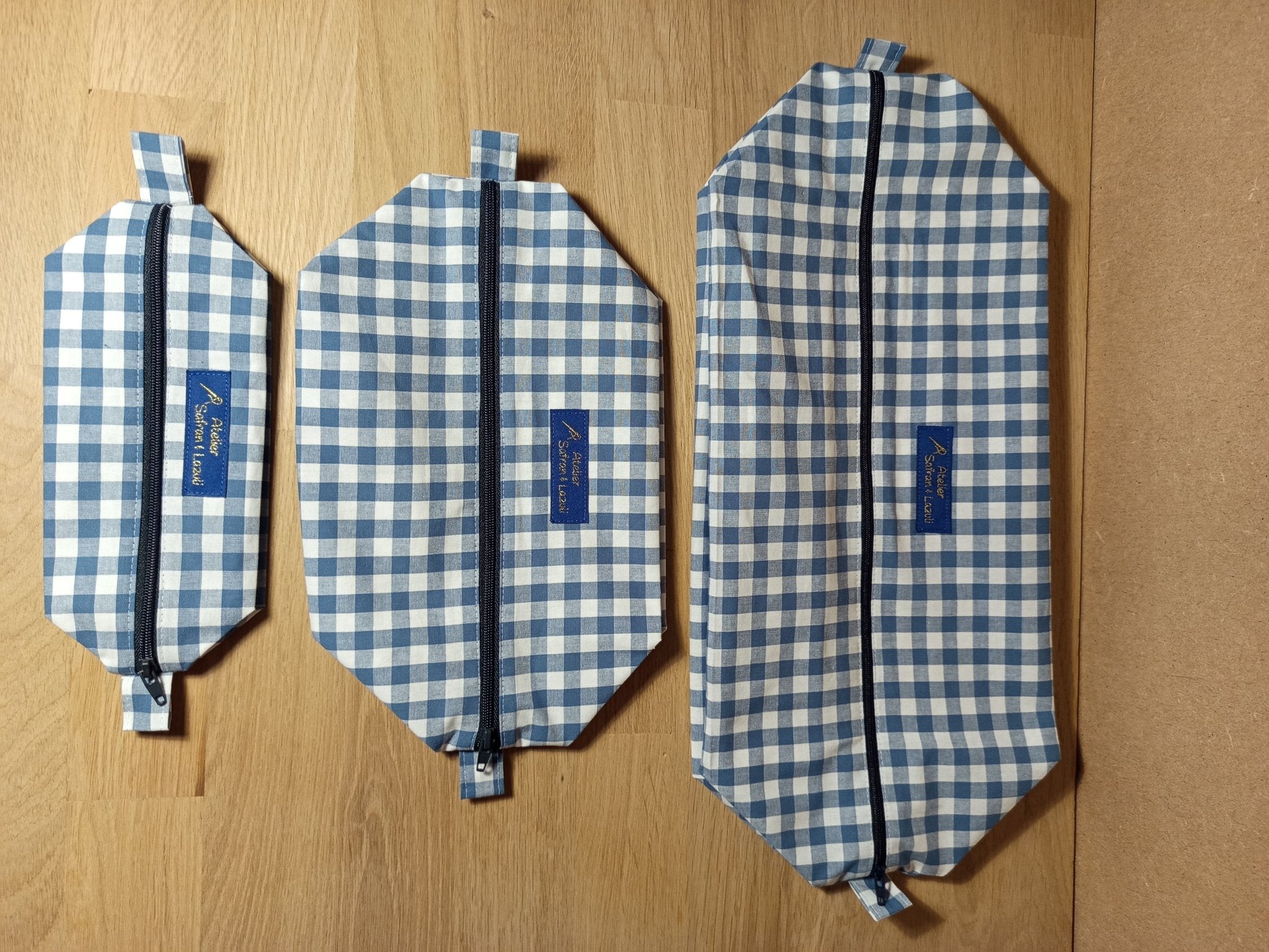 3 Cubes de rangement valise – Vichy bleu marine - Atelier Safran & Lazuli