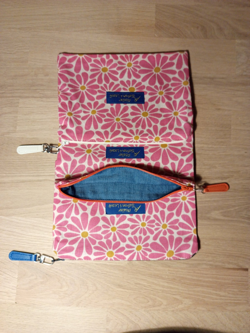 3 Grandes pochettes intuitives coton fleurs roses - Atelier Safran & Lazuli