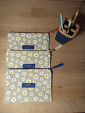3 Grandes pochettes intuitives lin imprimé pâquerettes blanches - Atelier Safran & Lazuli