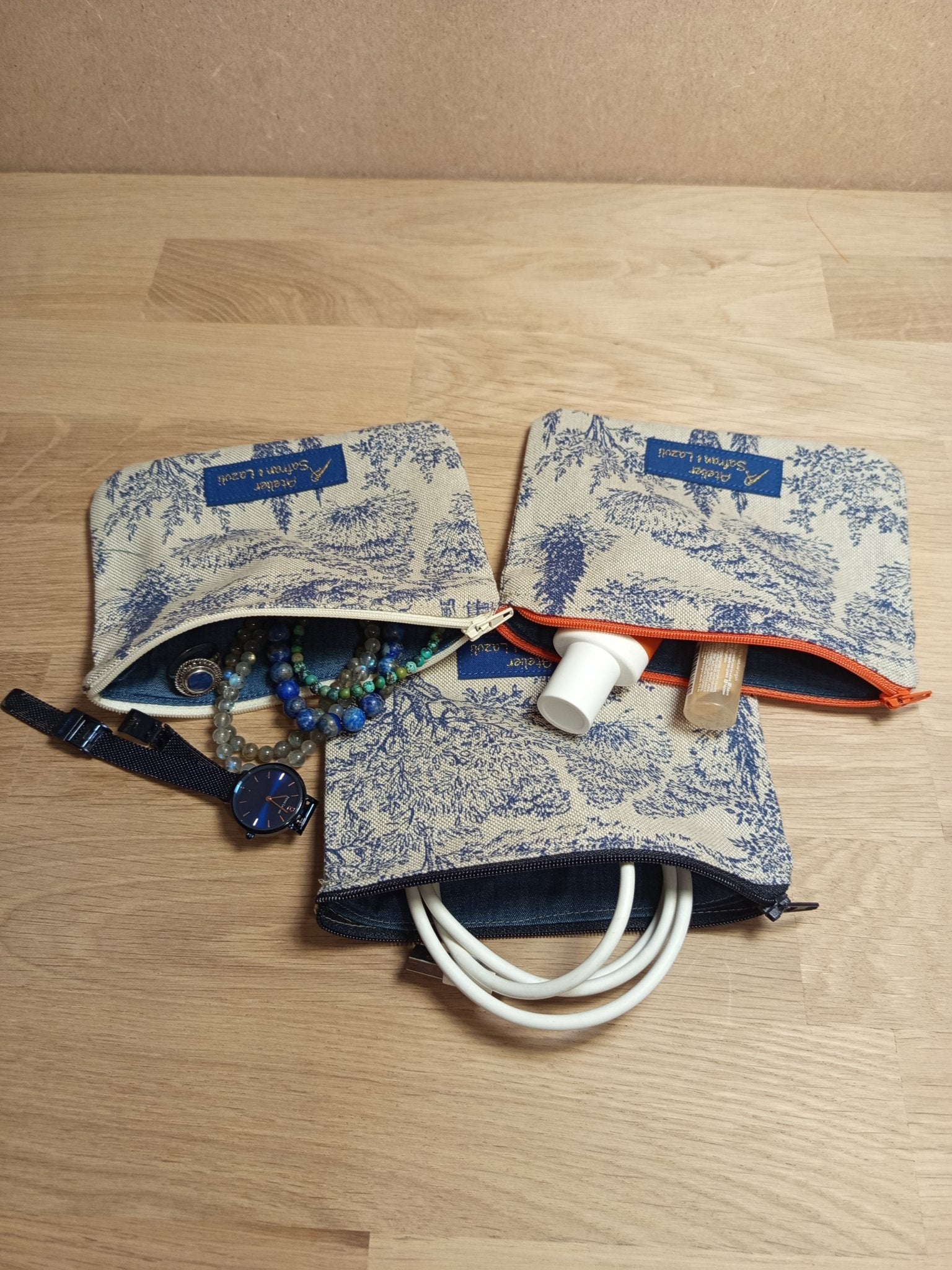3 Petites pochettes intuitives motif provençal - Atelier Safran & Lazuli