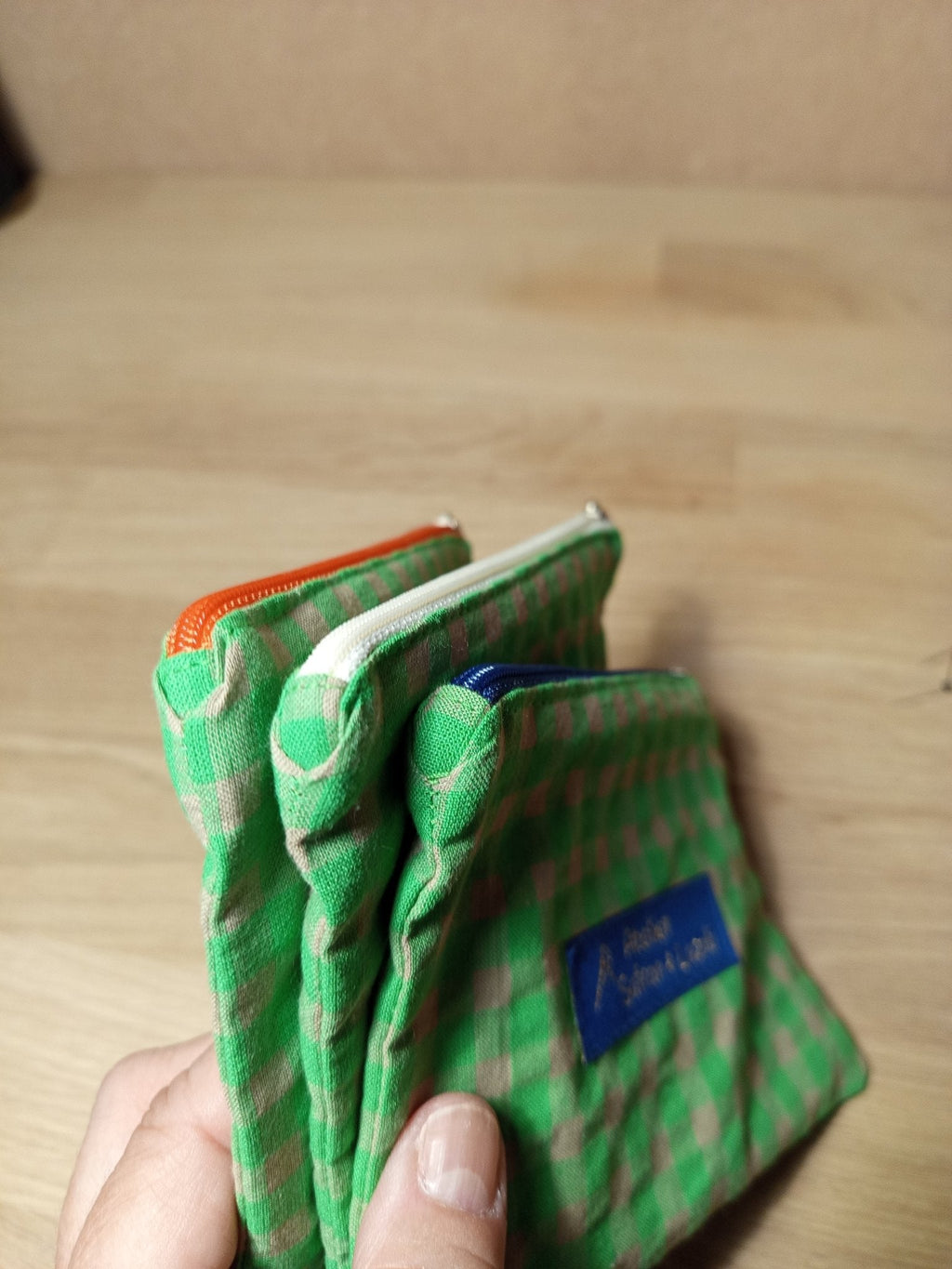 3 Petites pochettes intuitives vichy vert prairie - Atelier Safran & Lazuli