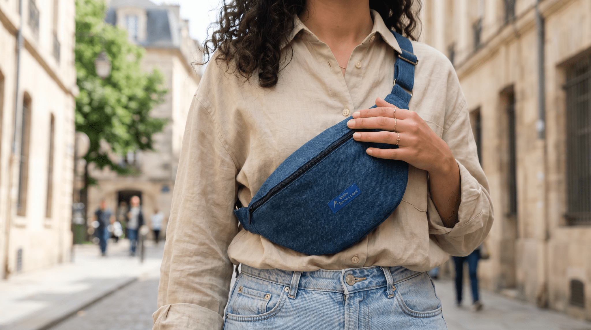 Banane XL velour aspect Jean - Atelier Safran & Lazuli